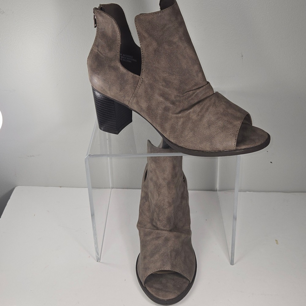 Comfort Est. 1946 Open Toe Boots Women‎ 10W Taupe Gray Ruched Cutout Heel zipper